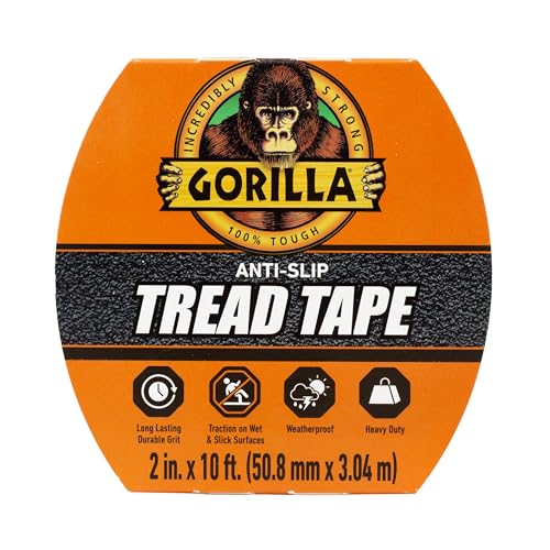 GORILLA Anti-Slip Tread Tape, 2" x 10' Roll, Black - size: 1 - Pack