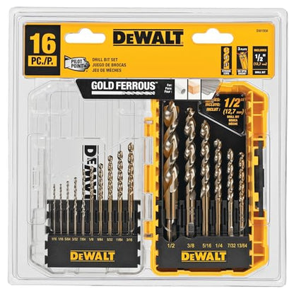 DEWALT - DEW-DW1956 Drill Bit Set with Pilot Point, 16-Piece (DW1956)