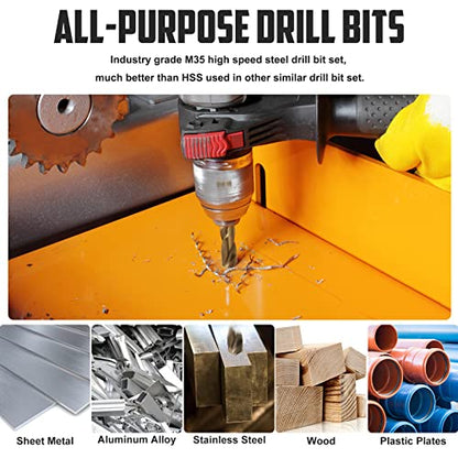 COMOWARE 115Pcs M35 Cobalt Drill Bit Set - 5% Cobalt HSS Metal Bits for Hardened Steel/Stainless/Cast Iron/Wood/Plastic, Titanium Coated 1/16"-1/2" with Metal Indexed Case (Professional Grade)