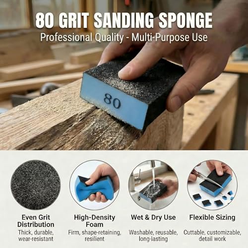 8 Pack Sanding Sponge Blocks,80 Grit Cuttable Washable Reusable Wet Dry Sanding Blocks for Drywall, Wall, Metal, Wood Furniture, Woodworking, Home Renovation - color: 80 Grit