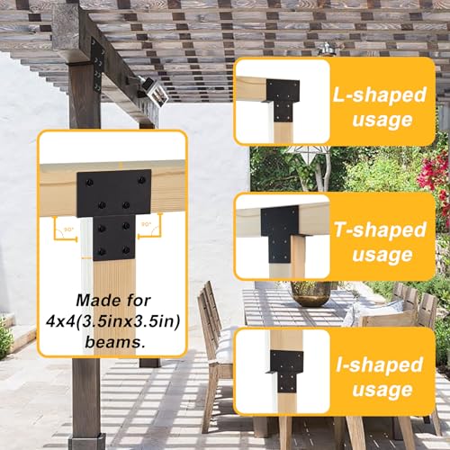 4x4 ( 3.5"x3.5") Post Brackets Kit, 4 Pack Heavy-Duty Post Caps Tie Bracket