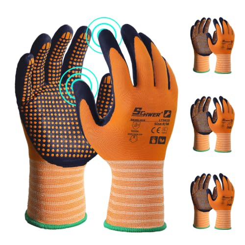 Schwer 3/6/12 Pairs Safety Work Gloves, MicroDot Abrasion & Grip, LT5619, M - size: Medium