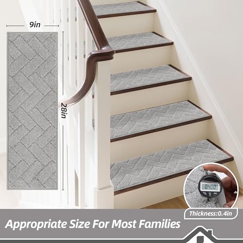 BEQHAUSE Non Slip Stair Treads for Wooden Steps 28" x 9", 4pcs, Grey - color: Grey - Geometric, size: 28 in X 9 in (4 Pieces)