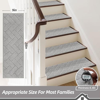BEQHAUSE Non Slip Stair Treads for Wooden Steps 28" x 9", 4pcs, Grey - color: Grey - Geometric, size: 28 in X 9 in (4 Pieces)