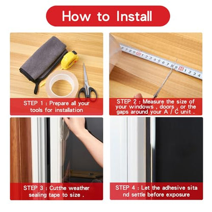 Transparent Weather Sealing Tape, Clear Draft Isolation Film Tape for Door Draft Stopper, Adhesive Tape for Doors, Windows and Shower Glass Gaps - No Residue (1.2 Inch x 66Ft) - size: 1.2in-66ft