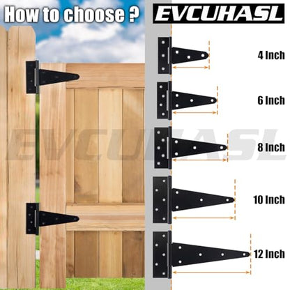6 Inch T-Strap Gate Hinges, Shed Barn Door Hinges Heavy Duty, Black Tee Hinges for Wooden Fences, Yard Gate, Wrought Hardware Iron Rustproof (6 Pack/Set) - size: 6 Inch
