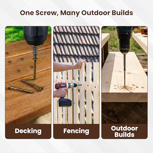 #10 x 3 Deck Screws, Square Drive Bugle Head, Brown Ceramic Ruspert Coated Exterior Wood Screws for Pressure Treated Lumber, Corrosion Resistant, 250 Piece Box - size: #10 x 3" (250pcs Box)