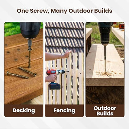 #10 x 3 Deck Screws, Square Drive Bugle Head, Brown Ceramic Ruspert Coated Exterior Wood Screws for Pressure Treated Lumber, Corrosion Resistant, 250 Piece Box - size: #10 x 3" (250pcs Box)