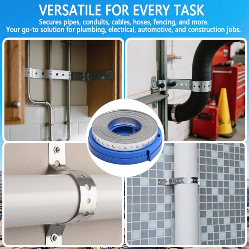 Metal Pipe Strap, 3/4 inch, 100 FT, Galvanized Hanger Strapping with Holes for Pipe Support, Flexible Trimming | Includes Storage Case & Gloves, Storage Case (100 FT 1Pack)