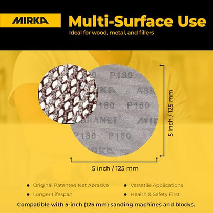 Mirka Abranet 5 Inch 100 Grit Mesh Sanding Discs, Hook and Loop, 50 Pack - size: Grit 100