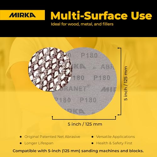 Mirka Abranet 5 Inch 320 Grit Mesh Sanding Discs, Hook and Loop, 50 Pack - size: Grit 320