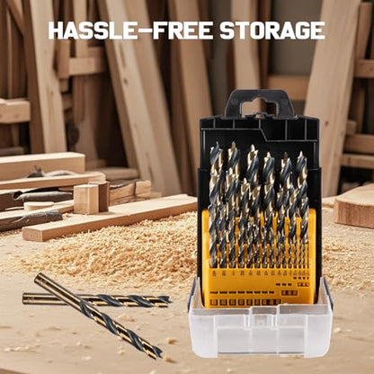 29Pcs Brad Point Drill Bit Set, Full Ground with Self-Centering Tip (1/16-1/2 Inch,Titanium Coated HSS Wood Drill Bits for Hardwood & Softwood, 1/64 Inch Increment) & Storage Case