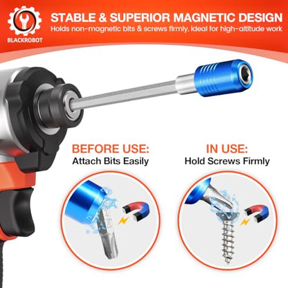 BLACKROBOT 8-Piece Drill Bit Extension Set, Magnetic Quick Change Impact Bit Holder in 2.5", 4", 6", 12" Sizes, for 1/4" Hex Drives, CR-V Steel, Ideal for Screwdriver Bits, Nuts, Drills - size: 8-Piece