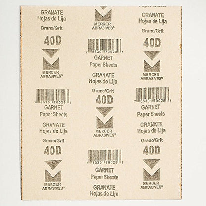 Mercer Industries 206040D - 9 x 11 Garnet Paper Sheets, Grit 40D (50 pack) - size: Grit 40D, style: 50 pack