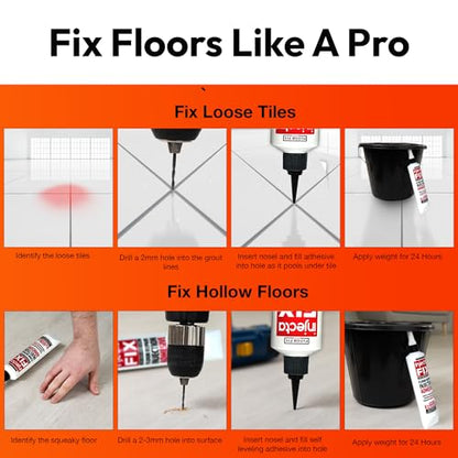 Floor-Fix Pro Injectafix - All in One Repair Kit for Loose/Hollow & Tiles Repair + Squeaky Wood, LVT & Laminate. Includes Anti- Clog Air-Tight Cap. Does NOT Require Caulk Gun (6) - color: 6