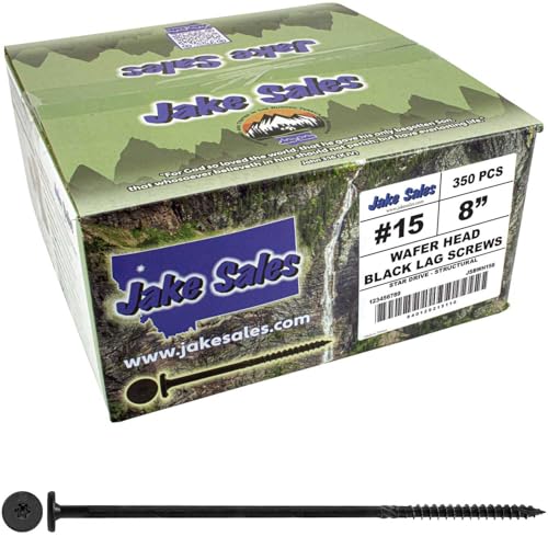 Jake Sales 15x8 Black Wafer Head Structural Lag Screws. Used for Log Construction, Timber Framing, Laminated Beams and Pole Barns Among Other Uses. T-30 Torx/Star Drive (Full Box ~350 Screws) - size: 8"