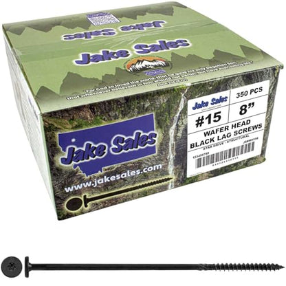 Jake Sales 15x8 Black Wafer Head Structural Lag Screws. Used for Log Construction, Timber Framing, Laminated Beams and Pole Barns Among Other Uses. T-30 Torx/Star Drive (Full Box ~350 Screws) - size: 8"