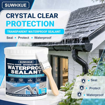 Clear Waterproof Sealant, SUWHXUE 35oz/1KG Water-Based Transparent Waterproof Leak Repair Coating, Invisible Flexible Sealant for Concrete Walls Wood Metal Roof Water Sealer Indoor & Outdoor - size: 35 Oz