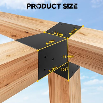 6x6 Pergola 2-Way Brackets,L-Shaped 15° Angled Design 4Pack - size: 6x6 15°