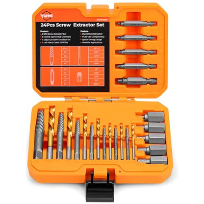 24 Piece Left Hand Drill Bits Set and Easy Out Screw Extractor Set