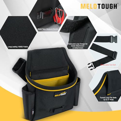 MELOTOUGH Tool Belt Pouches with Detachable Hammer Holster, Utility Electrician Tool Pouch with 2-Inch Wide Adjustable Belt for Electrician, Carpenter, Construction - color: Yellow