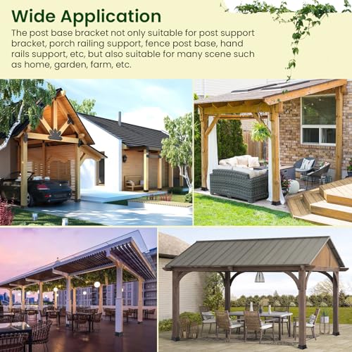 4x4 Post Base 4Pcs Wood Fence Post Bracket Anchor Base Brackets Deck Post Base for Pergola Railing Mailbox Deck (Inner Size 3.6x3.6)