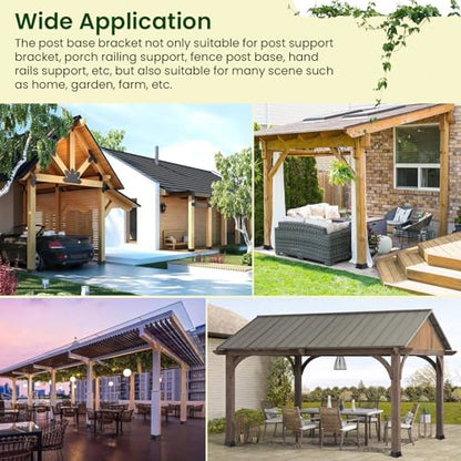 4x4 Post Base 4Pcs Wood Fence Post Bracket Anchor Base Brackets Deck Post Base for Pergola Railing Mailbox Deck (Inner Size 3.6x3.6)