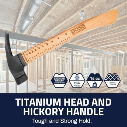 Boss Hammer 14 oz Ti64 Titanium Hammer, Tennessee Hickory Handle - size: 14 oz., style: Milled Face