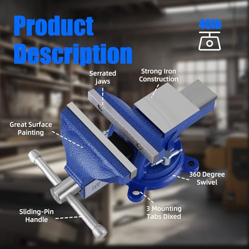 FATO 5” 360° Iron Light Duty Bench Vise, 2500LB - size: Light-5"