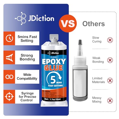 JDiciton 5 Minute Epoxy Glue 3.4oz, Clear 2 Part Adhesive Glue for Repair