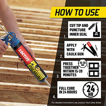 Loctite PL Premium Polyurethane Construction Adhesive, 10 fl oz Cartridge, 6 Pack - Versatile Construction Glue for Wood, Concrete, Stone, Metal & More - size: 6 Pack