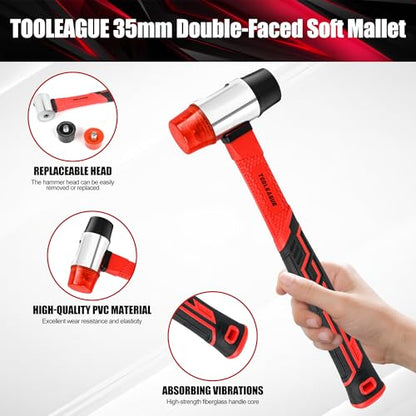 TOOLEAGUE 2Pcs Hammer Set,16oz Rubber Mallet&35mm Double-Faced Soft Mallet - size: 2pcs