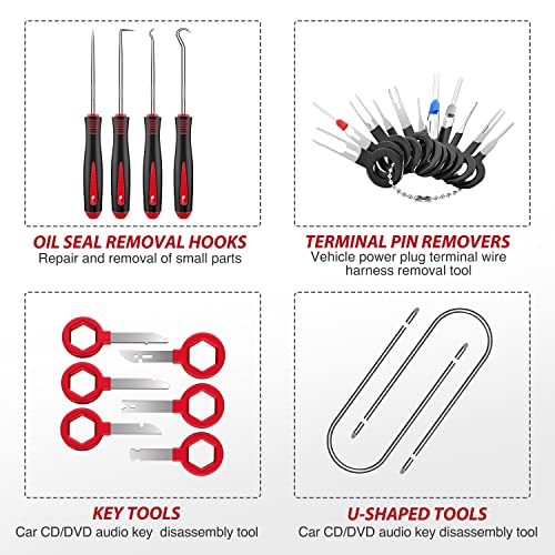 Nilight Trim Removal Tool 88Pcs, Auto Push Pin Bumper Retainer Clip Set - color: 88 Clips+ Remover Tools Red