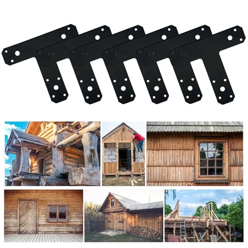 6 Pack T Shaped Plate, Black Flat Tee Mending Plate Bracket，Straight Fixing Repair Bracket Wood Furniture Joint Post to Beam Connectors Timber Support Hardware（6½" x 5¾", Width 1½", Thickness 4mm） - style: 2PCS