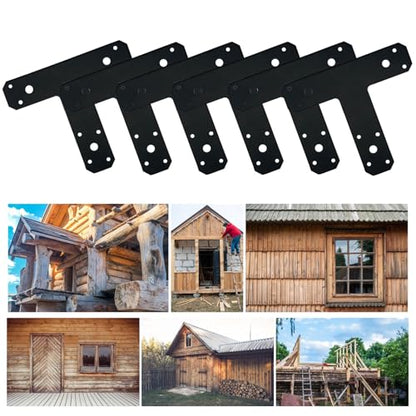 6 Pack T Shaped Plate, Black Flat Tee Mending Plate Bracket，Straight Fixing Repair Bracket Wood Furniture Joint Post to Beam Connectors Timber Support Hardware（6½" x 5¾", Width 1½", Thickness 4mm） - style: 2PCS