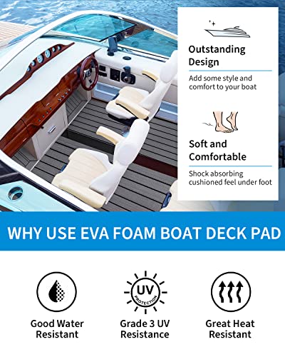 OCEANBROAD Boat Flooring 96''x16.8''/28.8''/36''/45.6'' - color: Dark Gray with Black Seam Lines, size: 96''L x 16.8''W-11.2sqft