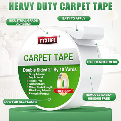 YYXLIFE Double Sided Carpet Tape for Area Rugs & Hardwood Floors, 2" x10YD - size: 2Inch x 10 Yards