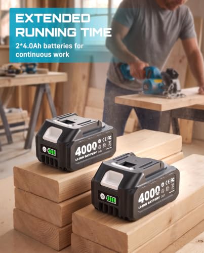 SEESII Brushless Cordless Circular Saw with 2×4.0Ah Batteries & Charger