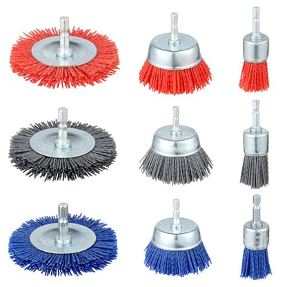 9 Pack Nylon Filament Abrasive for Drill with 1/4”Hex Shank - style: 9 Pack