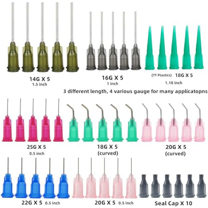 40 Pack 1ml, 3ml, 5ml, 10ml, 20ml Measuring Dispenser, 14ga, 16ga, 18ga, 20ga, 22ga, 25ga Dispensing Accessories and Caps, Suitable for Glue filling, Ink, Woodworking - size: 40 Pack