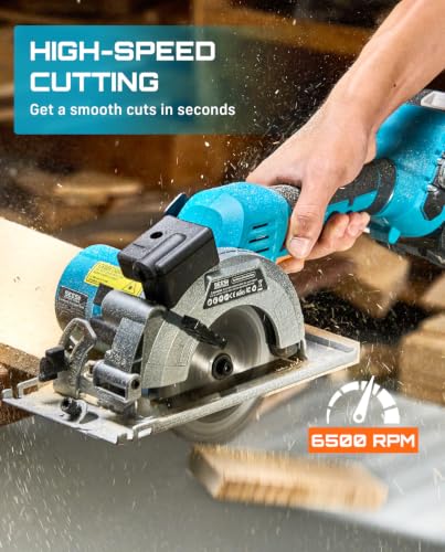 SEESII Brushless Cordless Circular Saw with 2×4.0Ah Batteries & Charger