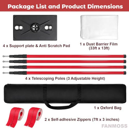 Dust Barrier Poles, 12.8FT Spring Retractable Kit, 4 Pack - size: 12.8ft