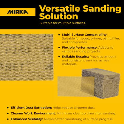 Mirka Abranet 2.75x5 Inch 240 Grit Mesh Sanding Sheets Hook & Loop, 50 Pack - size: Grit 240