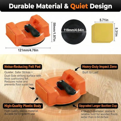 Floor Gap Fixer Kit – Heavy Duty Repair Tool with 180lb Suction Cup, Rubber Mallet & 5 Reusable Pads, Felt-Covered Dual Striking Surface for Laminate, Hardwood & Vinyl Plank Repairs - color: Amber