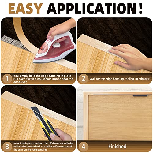 GSCIT Club Birch Wood Veneer, 12 inch x 50ft Wood Edge Banding Pre-glued Flexible, Birch Veneer Tape Banding for Cabinet Repair Furniture - color: Birch Veneer, size: 12"x 50ft