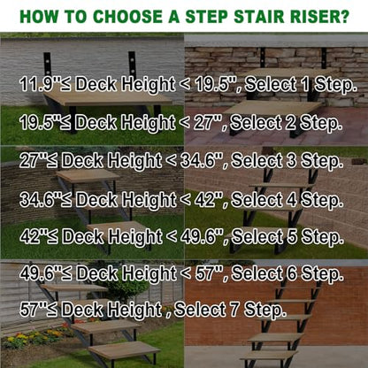 Steel Stair Riser 6 Step, 49.6" H Metal Stair Stringers for Deck - size: 6 Step