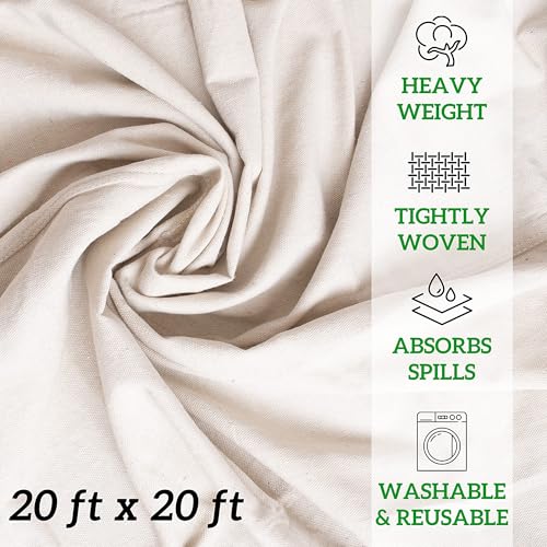 GREEN LIFESTYLE All Purpose Canvas Drop Cloths - Drop Cloth for Painting, Floor Cover, Heavy Duty Protection for Furniture & Surfaces, Reusable Painters Canvas Tarp for Renovation & Home (20x20) - size: 20x20