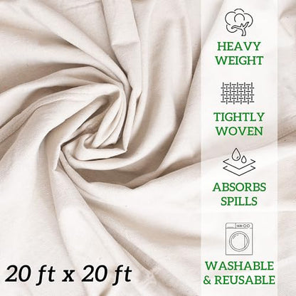 GREEN LIFESTYLE All Purpose Canvas Drop Cloths - Drop Cloth for Painting, Floor Cover, Heavy Duty Protection for Furniture & Surfaces, Reusable Painters Canvas Tarp for Renovation & Home (20x20) - size: 20x20