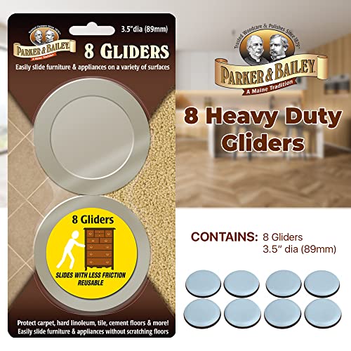 PARKER & BAILEY Furniture Gliders - 8 Gliders Sliders / Bumpers to Protect Floors & Furniture. Easily slide Furniture or Appliances on Hardwood Floors, Laminate Wood or Carpet - size: Set of 8