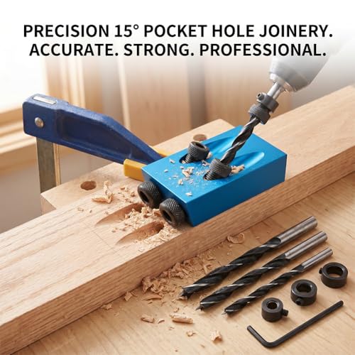 14-Piece 15 Degree Pocket Hole Jig, Blue Woodworking Angle Drill Guide with 6/8/10mm Adapter